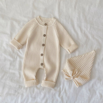 Ins Newborn Baby Clothes Autumn and Winter Baby Solid Color Knitted Crawling Clothes Baby Spring and Autumn Jumpsuit