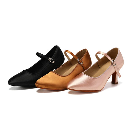 SWDZM Women Ballroom Dance Shoes Silk Modern Latin Shoes Satin Cost-effective Waltz Tango Dancing Heels Closed Toe Salsa Shoes
