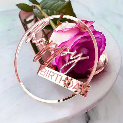 New Side Happy Birthday Cake Toppers Decoration Gold Acrylic Kids Birthday Party Cake Topper for Baby Shower Gift Baking Supplie