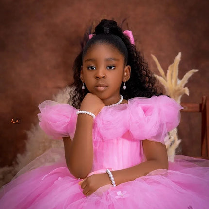 Pink Flower Girl Dress For Wedding Tulle High-Low Length Girl Kids Birthday Party Ruffles First Holy Communion Gowns Customized