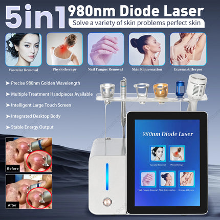 5 in 1 980 nm Diode Lase Machine Vascular Improvement Nail Care Skin Rejuvenation Physiotherapy Eczema And Herpes Removal