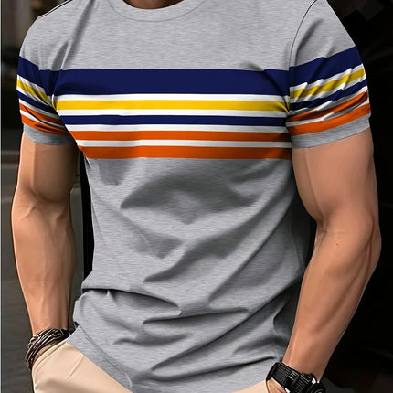 Striped T-Shirts Color Block Pattern 3D Print Men's Short Sleeve T Shirt Oversized Street Tees Harajuku Tops Man Clothing