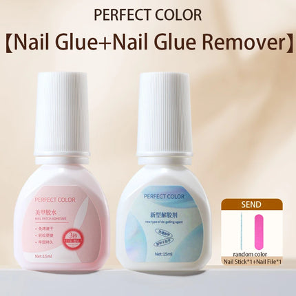 PERFECT COLOR Nail Glue and Nail Glue Remover, for Press On Nails Strong 15ml Nails Tips, No UV Lamp Needed