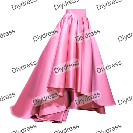 Women's High Low Elegant Prom Party Skirt A-Line Pleated Front Short Back Long Satin Skirt With Pockets For Evening Gown