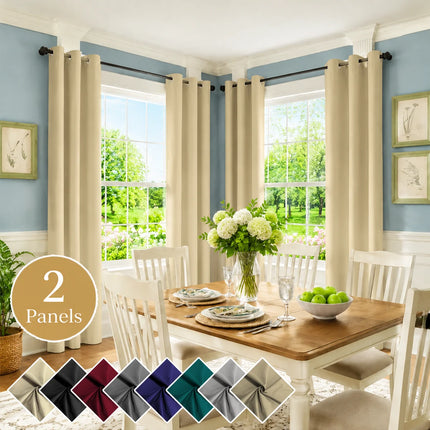 2 PCs Thermal Insulation 100% Blackout White Coating Curtains for Bedroom, Privacy Protection Noise Reduction Room Darken Grommet Top Curtains for Office, Living Room, Dining Room