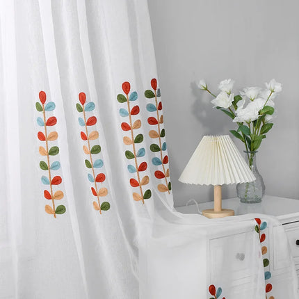 Embroidery four-color leaf curtains, living room balcony decoration curtains