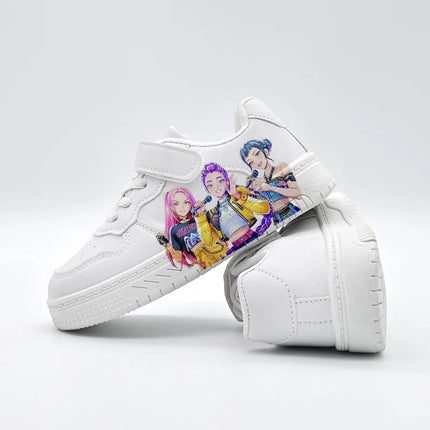 Kids Casual Sport Shoes Girls Cartoon Print Training Shoes Children's Anti-slip Sneakers Student Pu Leather Outdoor Shoes