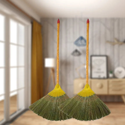 Handmade Thai-style natural broom - Extra-long heavy-duty cleaning broom, non-hair-sticking, suitable for home, event, and cultural decoration - Sturdy Asian grass and wood structure, soft cleaning tool