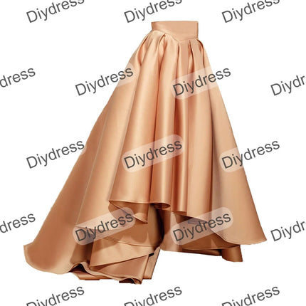Women's High Low Elegant Prom Party Skirt A-Line Pleated Front Short Back Long Satin Skirt With Pockets For Evening Gown