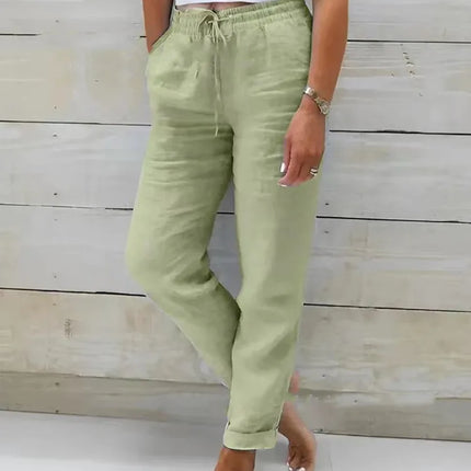 Cotton Linen Summer Pants for Women High Waist Elastic Casual Trousers Streetwear Solid Female Clothes 2026 Loose Pencil Pants