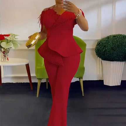 High Waist Strapless Jumpsuit Rivet Collar Lady Evening and Party Tube Top Jumpsuit for Women Elegant Sexy Birthday Jumpsuit
