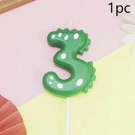Green Dinosaur Number Candles 0-9 Kids Birthday Party Cake Decorations Cute Dino Themed Birthday Candles