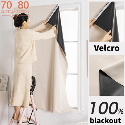Easy Installation Adhesive 100% Blackout Curtains for Living Room Short Curtains Bedroom Kitchen Partitions Soundproofing