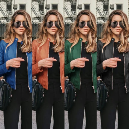 New Y2K Vintage Women PU Leather Jacket Fashion Casual Autumn Winter Zipper Windbreaker Streetwear Female Blazer Y2K Clothes