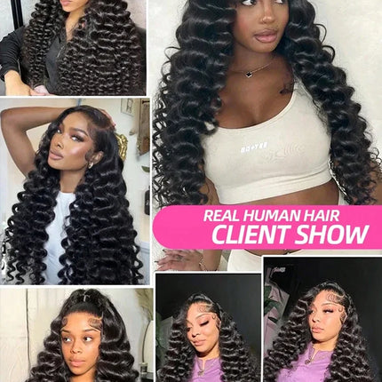 30 Inch 250% Density Water Wave Lace Front Wigs Human Hair 13x6 HD Gluelees Wig Human Hair Brazilian Virgin Human Hair Deep Curly Lace Front Wigs Transparent HD Lace Frontal Wigs Deep Wave Real Human Hair Wigs Pre Plucked Wit