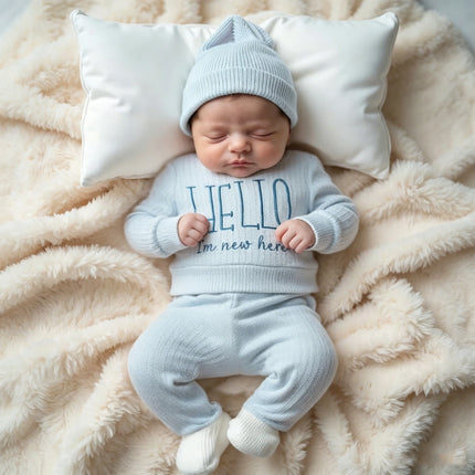 Ylsteed "Hello" Embroidery Newborn Photography Props Infant Romper Jumpsuit with Bow Hat Baby Coming Home Outfit Baby Photo Gift