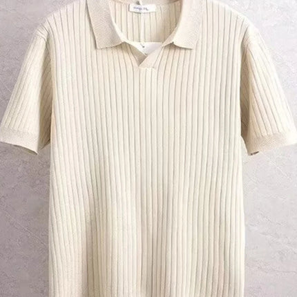 2026 Summer Breathable Knitted Short Sleeve polos homme Casual Business Striped Lapel Polo T-shirts Men's Y2K Vintage Tee Tops