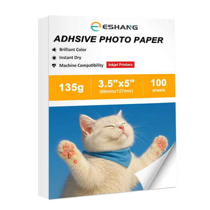 ESHANG Glossy Sticker Paper 3.5"x5" 100 Sheets for Inkjet, 135gsm, Dye Ink Only, Self-Adhesive Photo Paper for Crafts