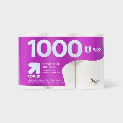 Toilet Paper - 6 Rolls - : 1000 Sheets per Roll for Daily Bathroom and Household Use