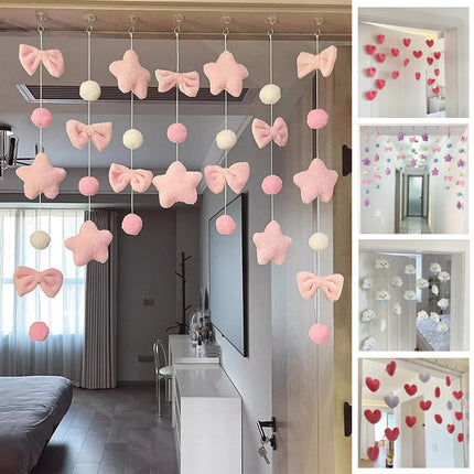 Bow Heart Shaped Curtain Decor Hanging Ornaments Divider String Tassel Curtain Girl Room Living Partiton Beaded Window Valance