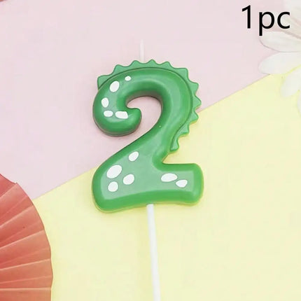 Green Dinosaur Number Candles 0-9 Kids Birthday Party Cake Decorations Cute Dino Themed Birthday Candles
