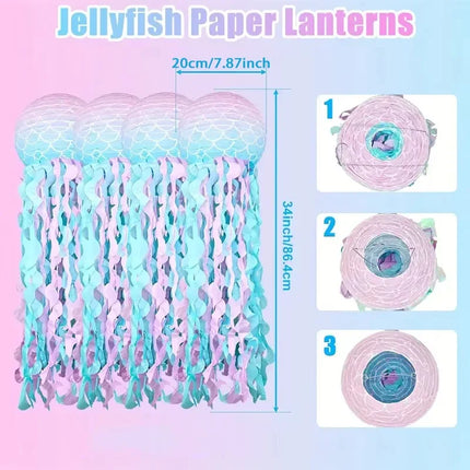 1/3/6pcs Mermaid Jellyfish Paper Lanterns For Mermaid Theme Party Under The Sea Ocean Birthday Wedding Party Decorations