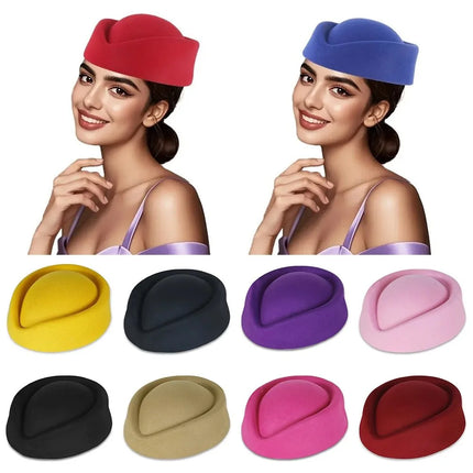 New British Retro Top Hats Formal Concave Top Felt Beret Solid Flight Attendant Hat Women Headwear