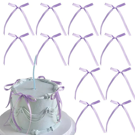 10pcs/20pcs Black Satin Bow Cake Toppers Pre-tied Ribbon Bows for Birthday Wedding Party Cake Decoration Supplies