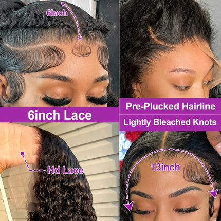 Glueless Deep Wave Bob Wig 13x6 Curly Lace Frontal Wig 180% 210% Density Put On And Go Glueless Wig For Women With Baby Hair Natural Color Brazilian Virgin Human Hair Wig Suitable For Daily Use 10-16 inch