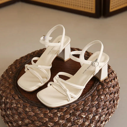 Fashion High-heeled Sandals for Women 2025 Summer New Simple Temperament Thick Heel Square Toe Office Dress Sandals for Women