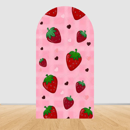 Pink Strawberry Arch Backdrop Cover Berry First 1st Birthday Party Custom Girl Baby Shower Background Decoration Personalized