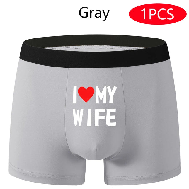 1/2PCS Heart Pattern Men Underwear Personalized Printing I Love My Wife Solid Color Fashion Soft Breathable Men Boxer Underpants