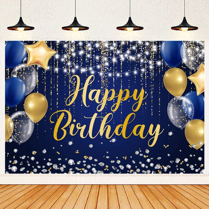 Happy Birthday Party Backdrops Black Gold Balloons Champagne Birthday Party Decor Banner Photography Background for Men Women