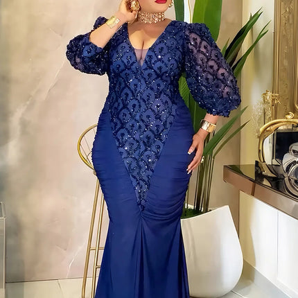 Elegant Women Luxury Party Dresses Dashiki Sequins Bodycon Robe Wedding Prom Birthday Evening Dress 2026 Spring Africa Clothing