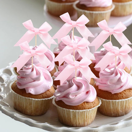 Pink Bow Cupcake Topper Pink Bow Birthday Decor Coquette Themed Party Decoration Bridal Shower Cake Topper Bow Party Decor