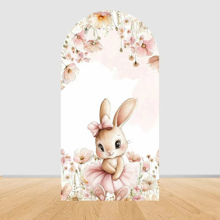 Pink bow cute rabbit arch background baby shower baby first birthday party layout background double-sidedprinting stretch fabric
