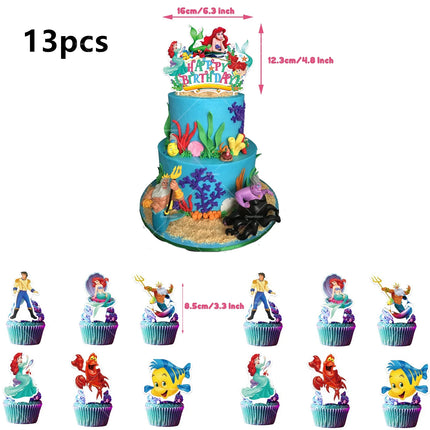 Mermaid Balloons The Little Princess Happy Birthday Banner Party Decoration Disposable Tableware Cake Topper Background Stickers