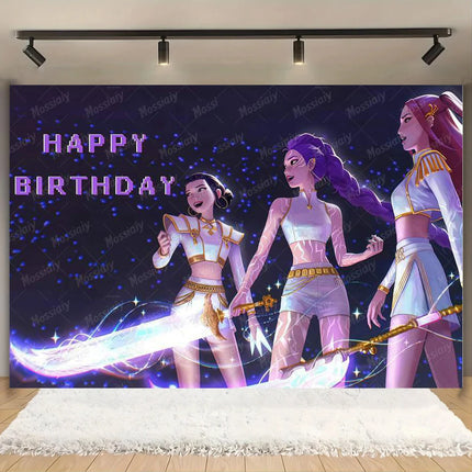 Kpop Theme Girl's Birthday Party Decoration Backdrop Pink Demons Kids Birthday Party Supplies Decor Banner Background Photo Prop