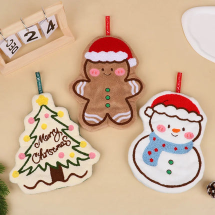 Christmas Hand Towel Cartoon Gingerbread Man Snowman Coral Fleece Towel Christmas Home Kitchen Bathroom Decoration Xmas Gifts