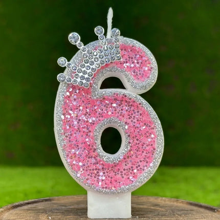 Crown Candles New Creative Number 0-9 Pink Blue Red Birthday Wedding Party Cake Decoration Handmade Crown Powder Sequin Cake Dec