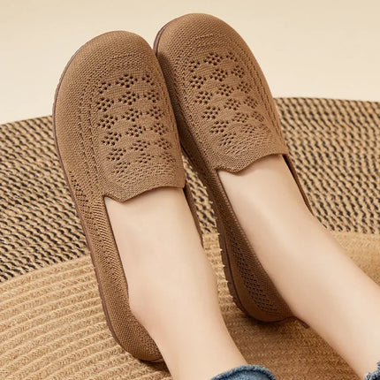 Basic 2025 Spring and Autumn Women's Mesh Perforated Flat Shoes Breathable Soft Soled Women's Work Shoes Ladies Shoes