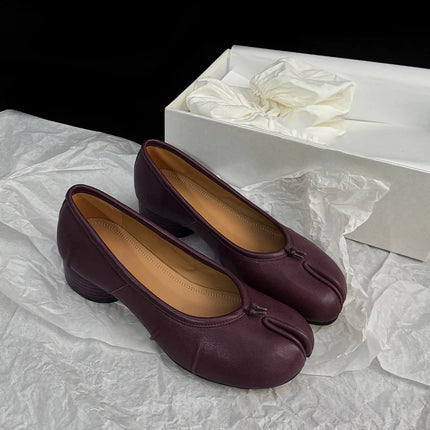 Womens Genuine leather Roundtoe midheel shoes With pleats Tibi Splittoe shoes  Sheepskin ballet flats 3cm heel height