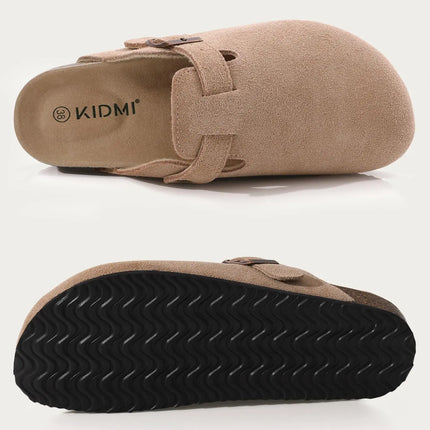 Litfun Suede Cork Clogs For Women Men Genuine Summer Clogs with Arch Support Cork Leather House Mules Shoes Thick Beach Sandals