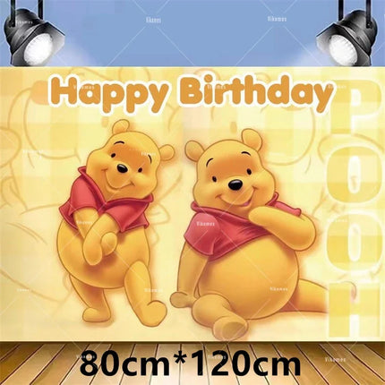 Winnie The Pooh Balloons Happy Birthday Banner Decoration Yellow Bear Party Supplies Backdrop Cake Topper Disposable Tableware