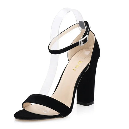 Women Sandals Pumps Open Toe Sexy Ankle Straps High Heels Summer Ladies Bridal Suede Thick Heel Office Party Dress Wedding Shoes