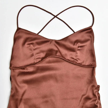 2026 Summer High Waist Slim Lady Dress Fashion Backless Women's Evening Dresses Slash Neck Spaghetti Strap Satin Dress Spring
