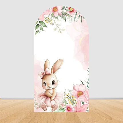 Pink bow cute rabbit arch background baby shower baby first birthday party layout background double-sidedprinting stretch fabric