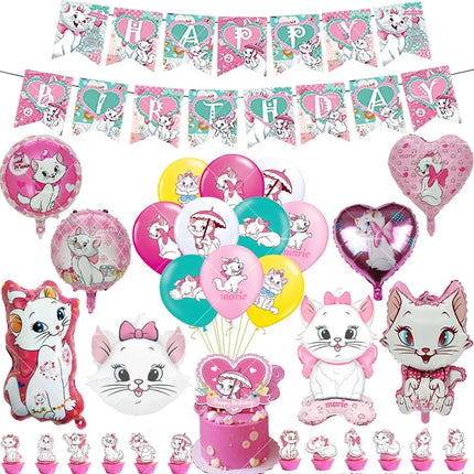 Marie Cat Balloons The Aristocats Party Decoration Cartoon Princess Happy Birthday Banner Tableware Pet Cake Topper Background