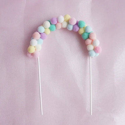 Colorful Archway Cake Topper Flags Fuzzy Ball Birthday Wedding Cupcake Toppers Party Baby Shower Cake Decor DIY