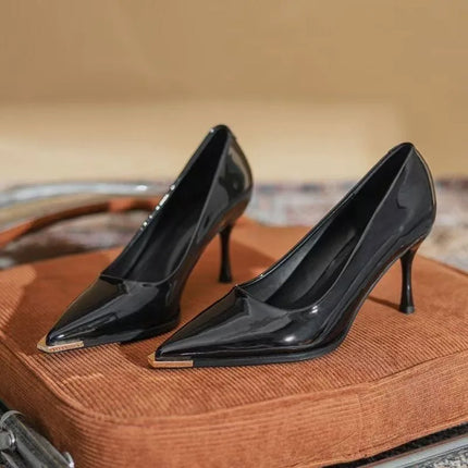 Sexy Pointed Toe Patent Leather High Heels Temperament Girl Red Sole Party Dress Stiletto Pumps Classic Black Work Single Shoes